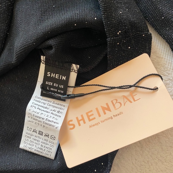 SHEIN Glitter Sheer Mesh Top, NWT, black, size US L - Picture 4 of 5